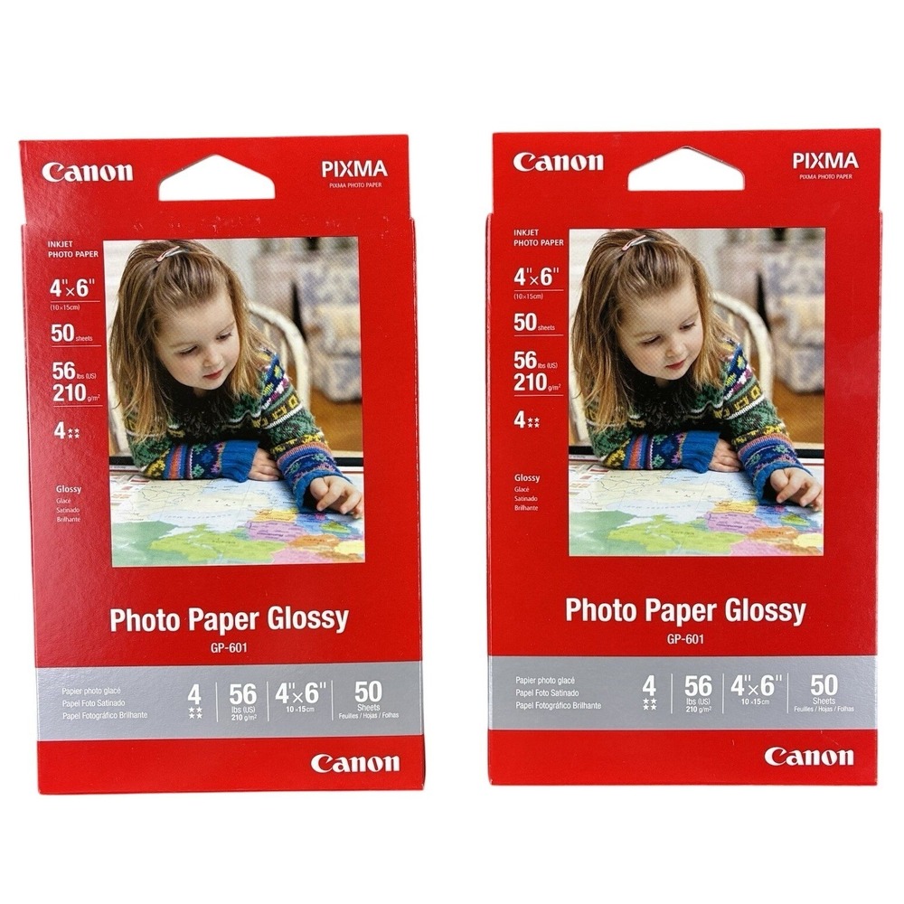 Canon Pixma Photo Paper Glossy 4" x 6" - 2 Packs of 50 Sheets‎ (100 Total) GP601
